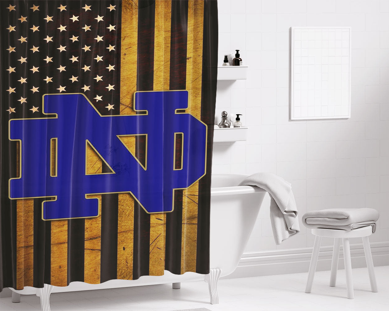 Notre Dame Logo Bathroom Shower Curtain Fabric Waterproof | 66 X 72 Inch