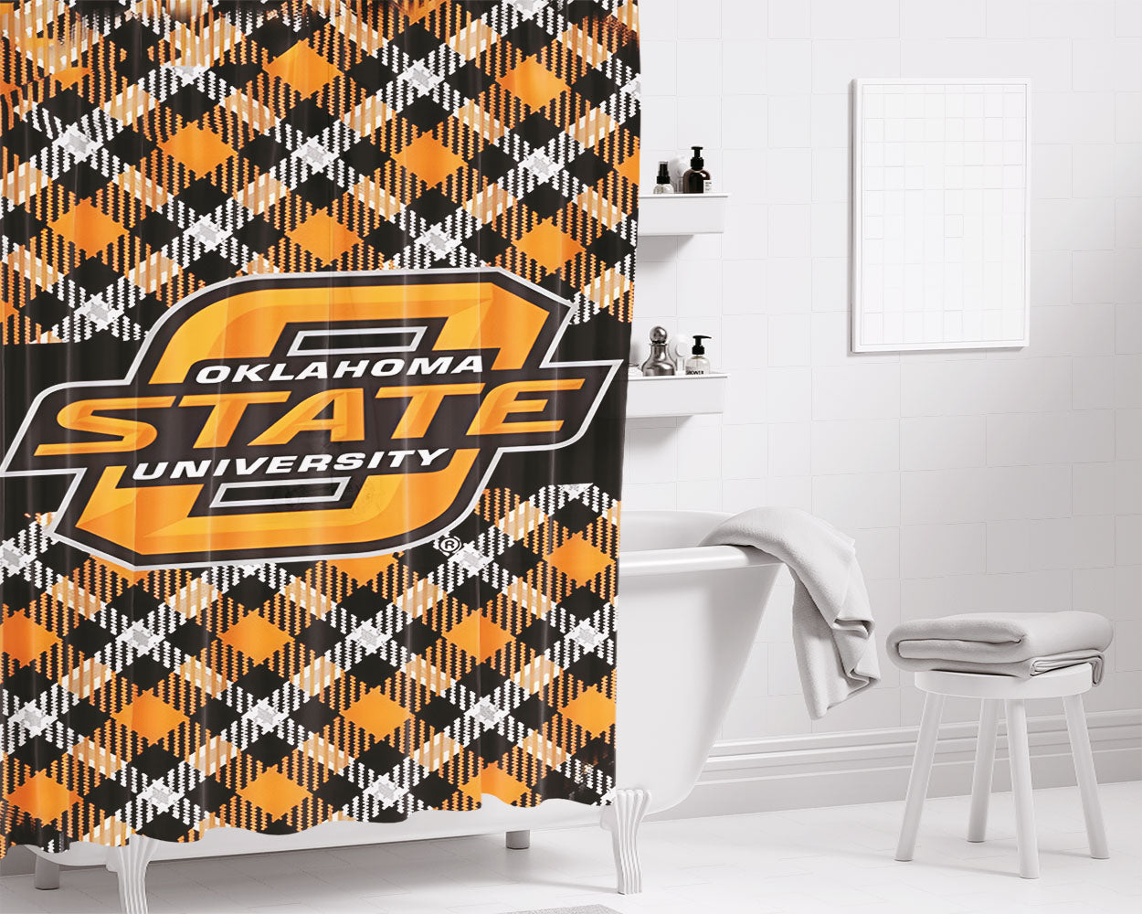 Oklahoma State University Logo Bathroom Shower Curtain Fabric Waterproof | 66 X 72 Inch