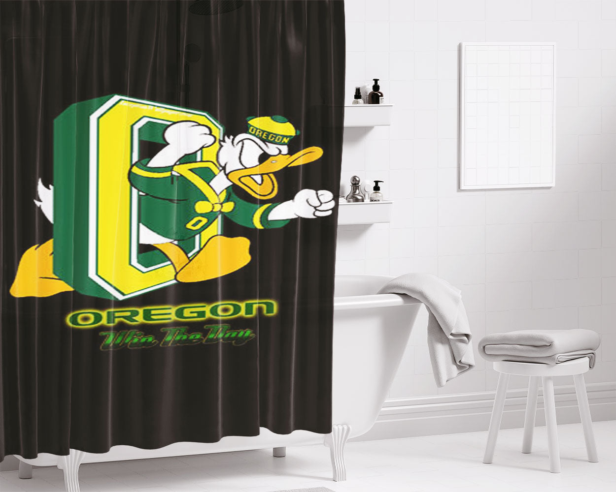 Oregon Ducks Win The Day Bathroom Shower Curtain Fabric Waterproof | 66 X 72 Inch