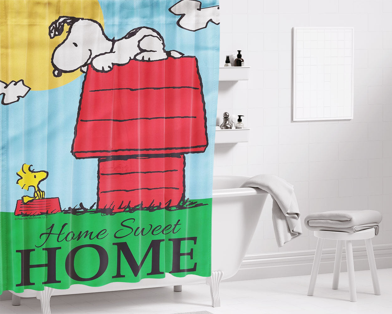 Peanuts Snoopy Home Sweet Home Bathroom Shower Curtain Fabric Waterproof | 66 X 72 Inch