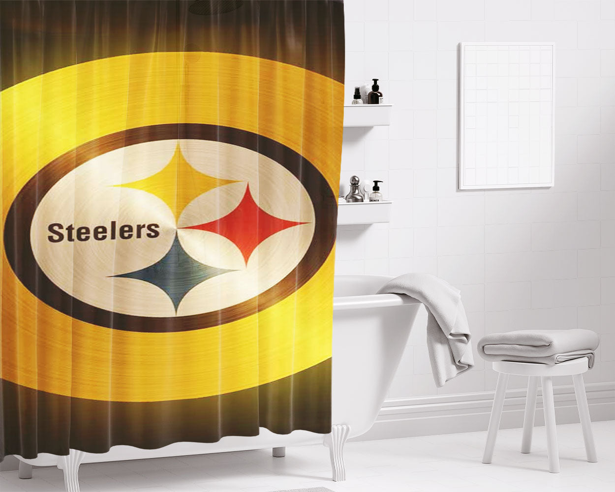 Pittsburgh Steelers Nfl Logo Bathroom Shower Curtain Fabric Waterproof | 66 X 72 Inch