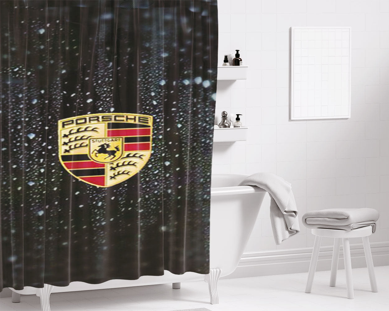Porsche Logo Bathroom Shower Curtain Fabric Waterproof | 66 X 72 Inch