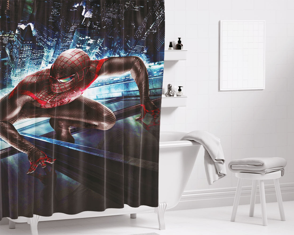 Spider Man Dark Red Bathroom Shower Curtain Fabric Waterproof | 66 X 72 Inch