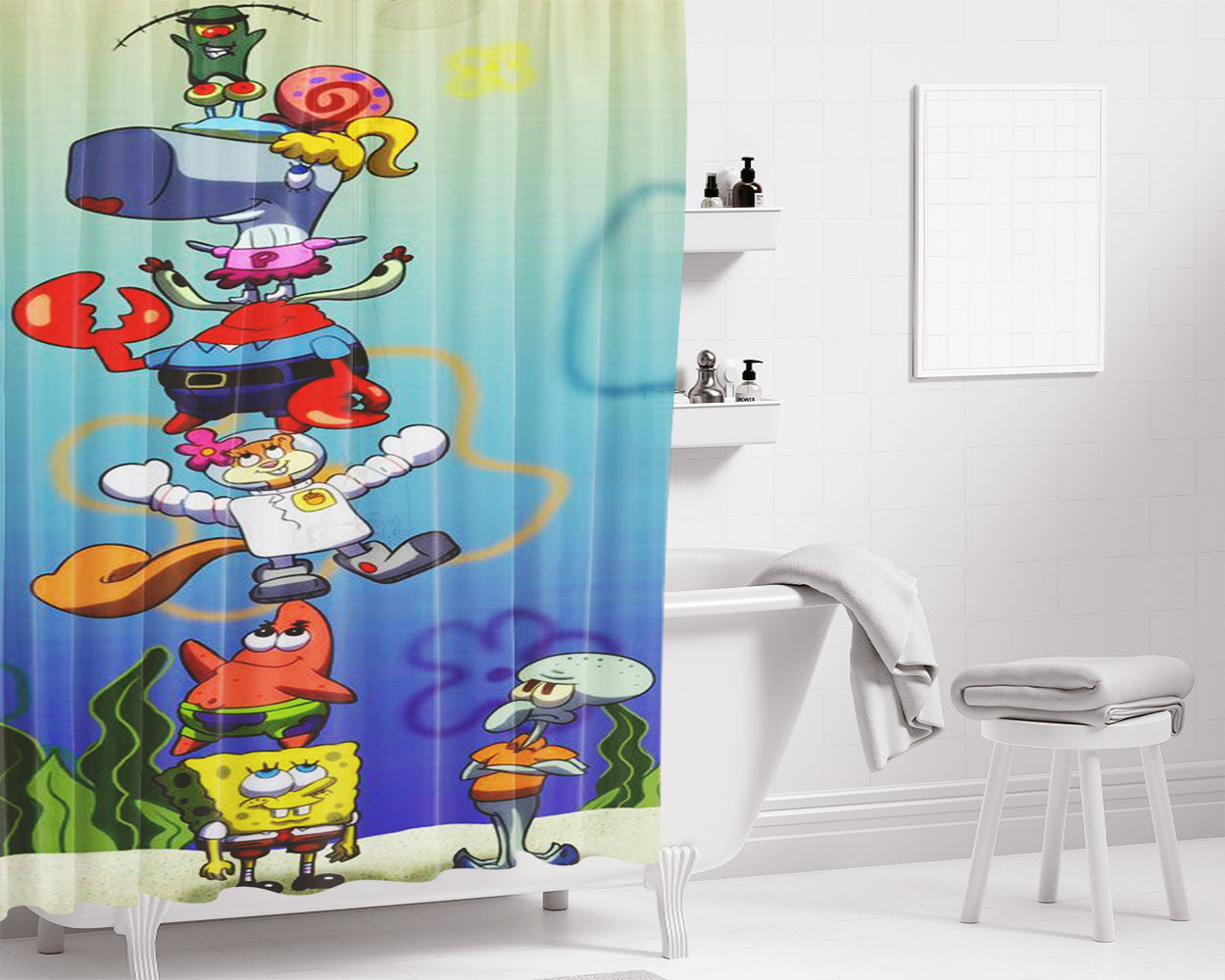Spongbob Bathroom Shower Curtain Fabric Waterproof | 66 X 72 Inch