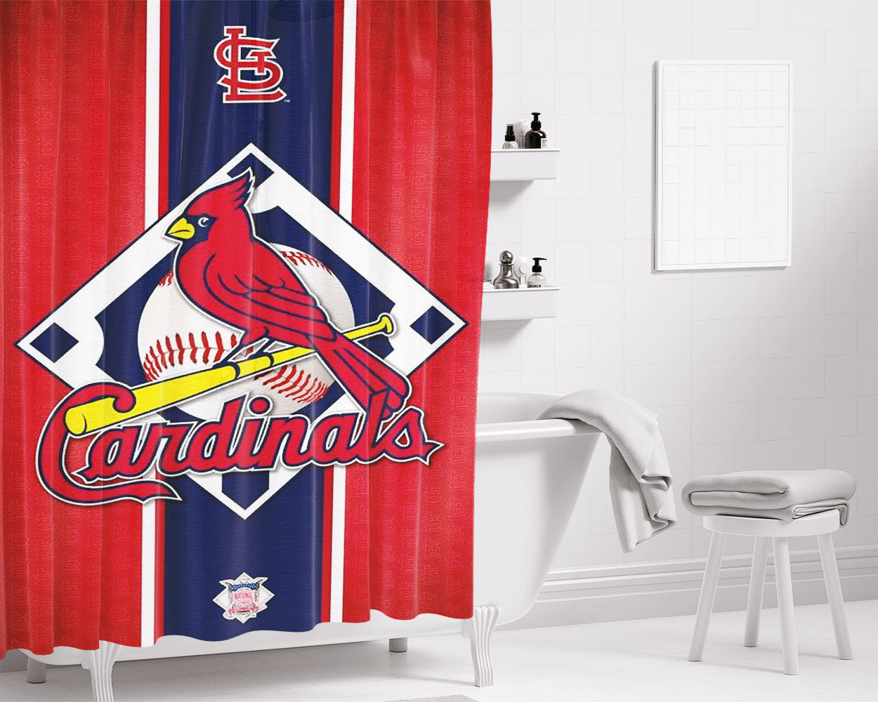 St Louis Cardinals Logo Jersey Bathroom Shower Curtain Fabric Waterproof | 66 X 72 Inch