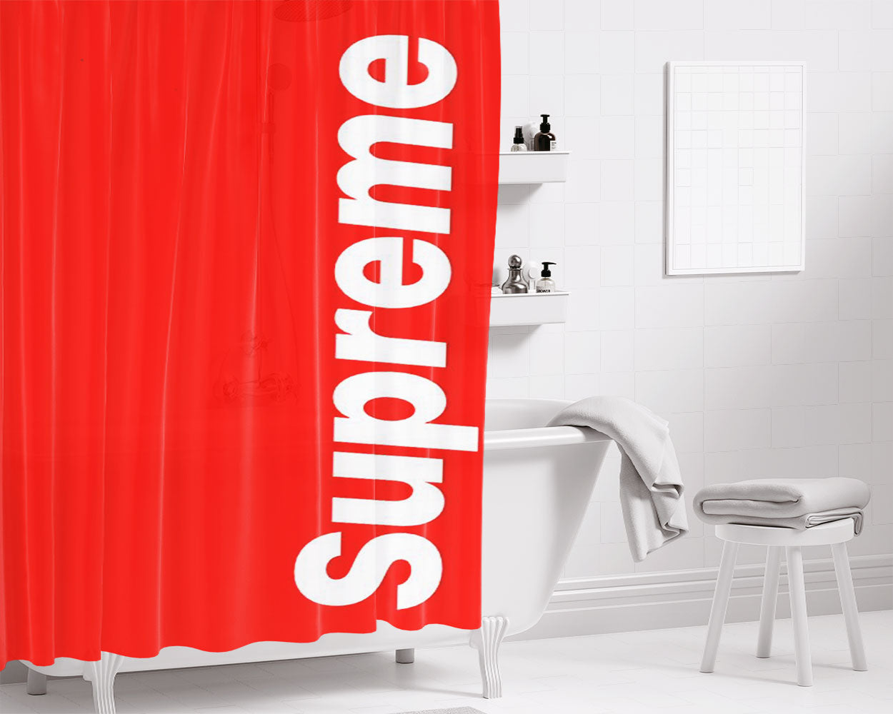 Supreme Red Logo Bathroom Shower Curtain Fabric Waterproof | 66 X 72 Inch