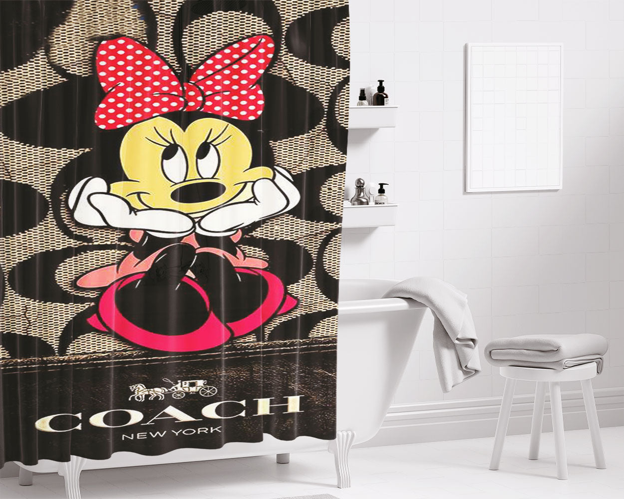 Sweet Coach Minnie Mouse Cool Bathroom Shower Curtain Fabric Waterproof | 66 X 72 Inch