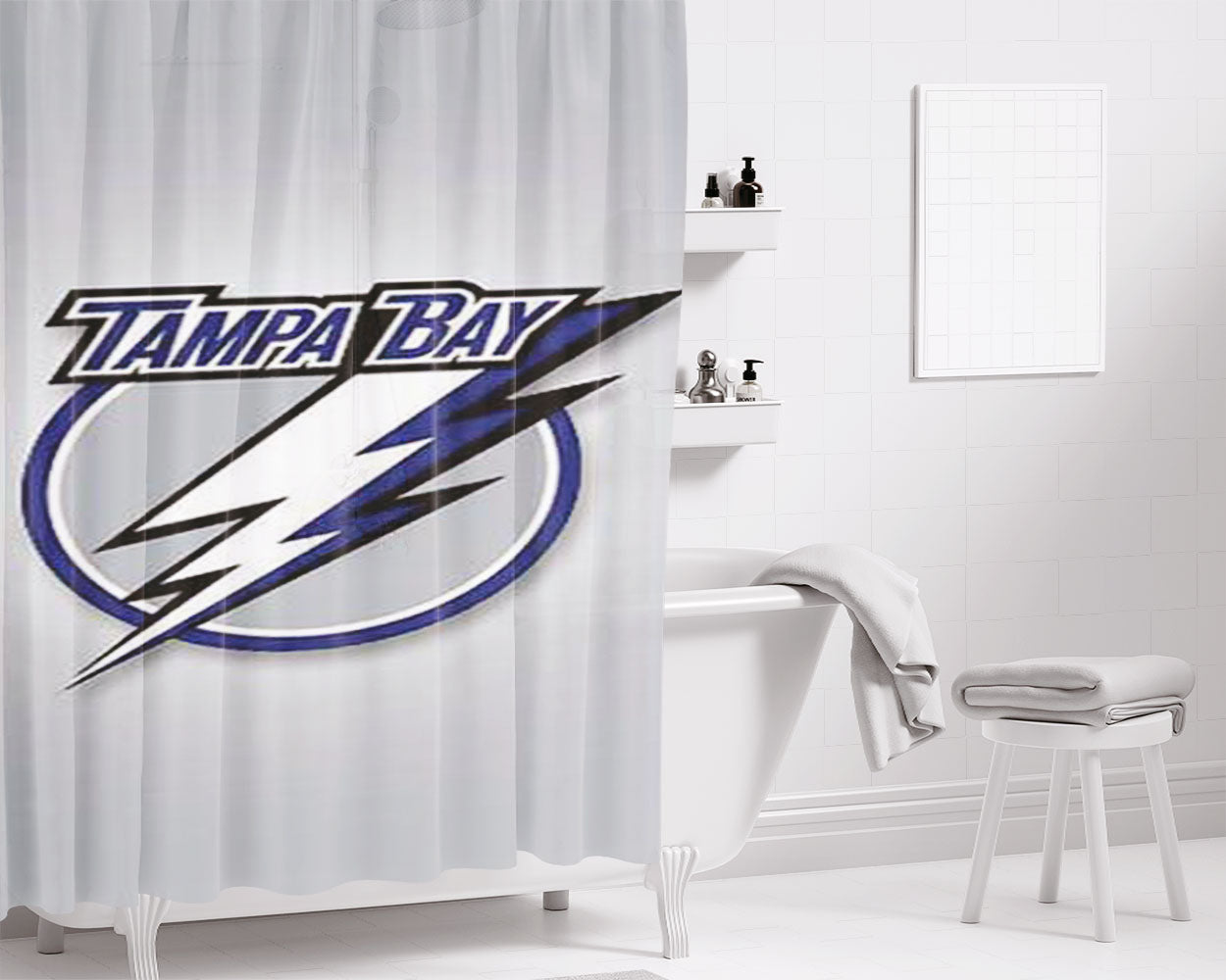 Tampa Bay Lightning Silver Radial Bathroom Shower Curtain Fabric Waterproof | 66 X 72 Inch