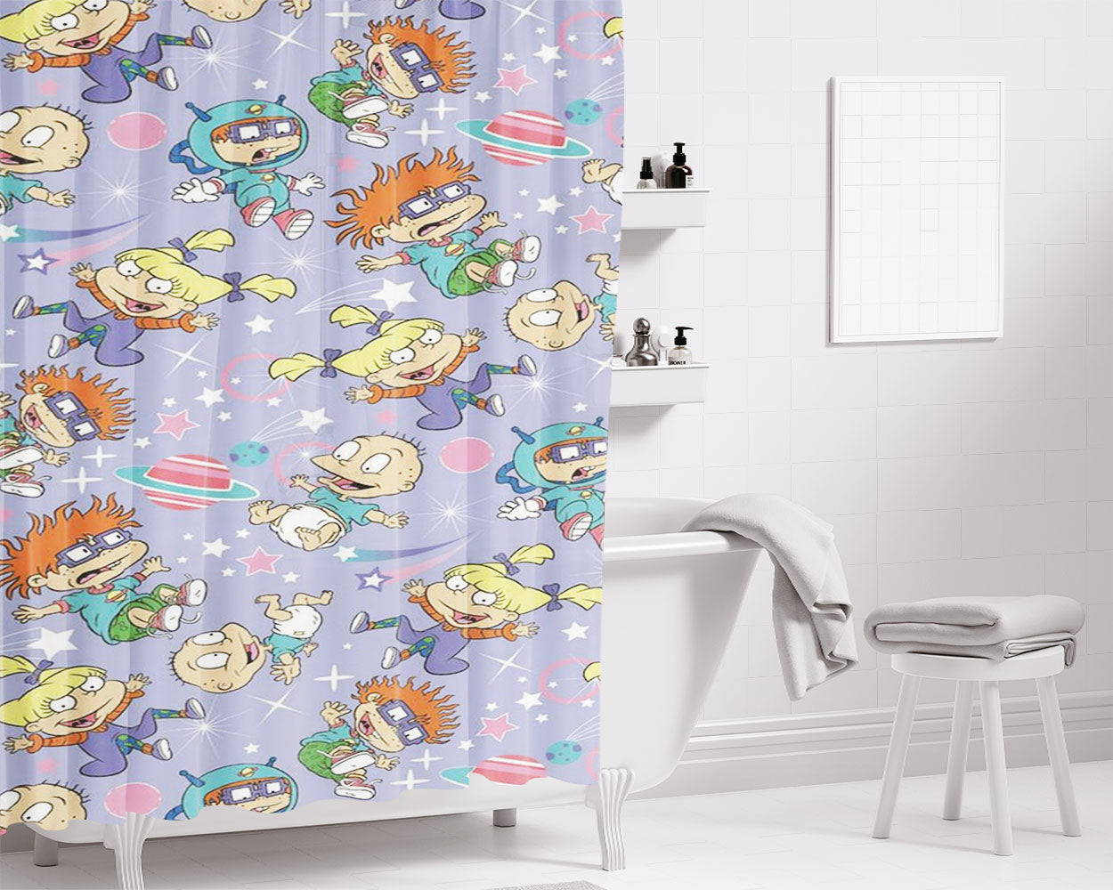 The Rugrats Pattern Acid Galaxy Bathroom Shower Curtain Fabric Waterproof | 66 X 72 Inch