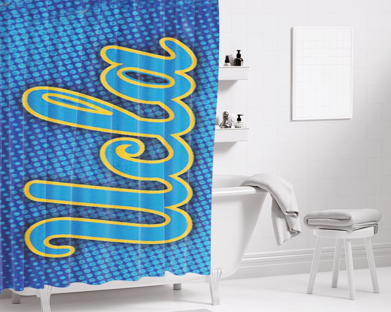 Ucla Bruins Halftone Blue Bathroom Shower Curtain Fabric Waterproof | 66 X 72 Inch