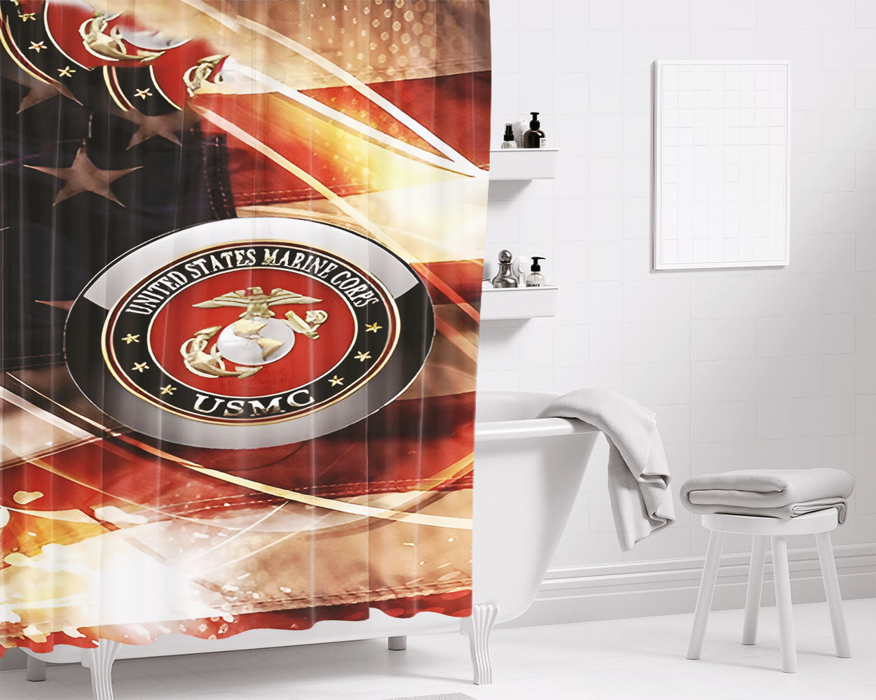 Us Marine Corps Usmc 2 Bathroom Shower Curtain Fabric Waterproof | 66 X 72 Inch
