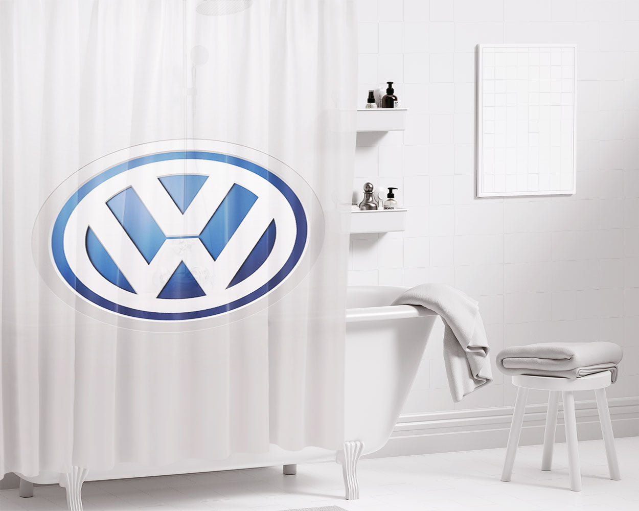 Volkswagen Logo Bathroom Shower Curtain Fabric Waterproof | 66 X 72 Inch