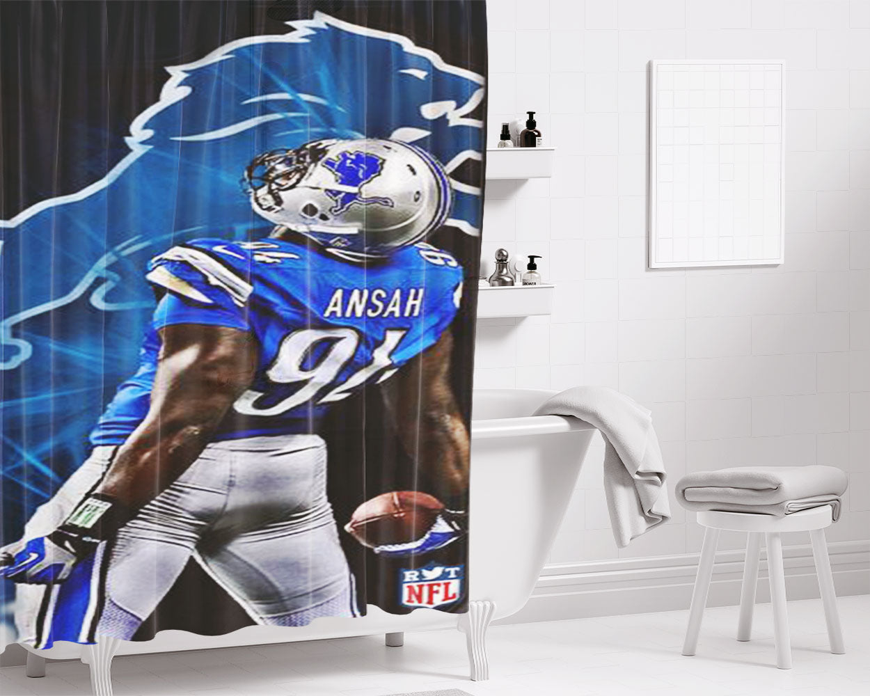 Ziggy Ansah Detroit Lions Bathroom Shower Curtain Fabric Waterproof | 66 X 72 Inch