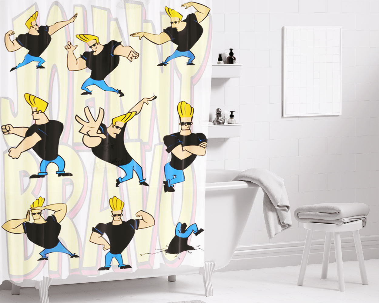 Johnny Bravo Pattern Wallpaper Bathroom Shower Curtain Fabric Waterproof | 66 X 72 Inch