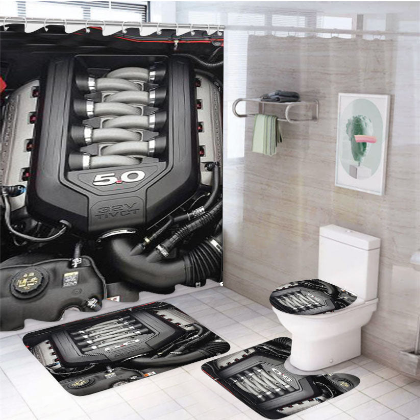 5 0L Coyote Ford Mustang Gt Engine 4Pcs Bathroom Set Shower Curtain