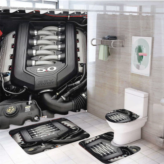 5 0L Coyote Ford Mustang Gt Engine 4Pcs Bathroom Set Shower Curtain