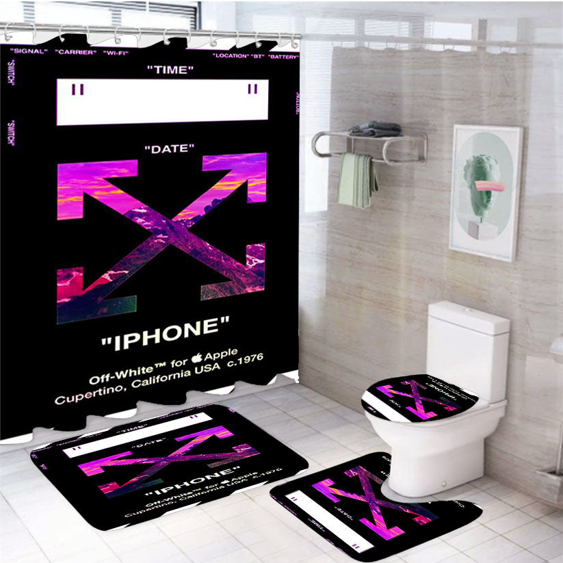 Aesthetic California Black Off White Arrow 4Pcs Bathroom Set Shower Curtain