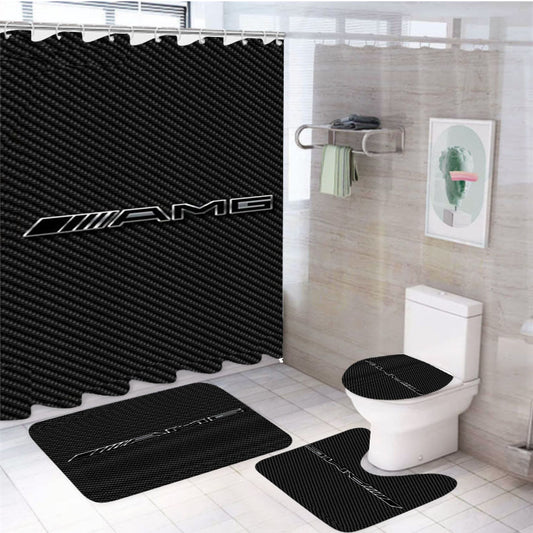 Amg Mercedes Benz Logo Carbon 4Pcs Bathroom Set Shower Curtain