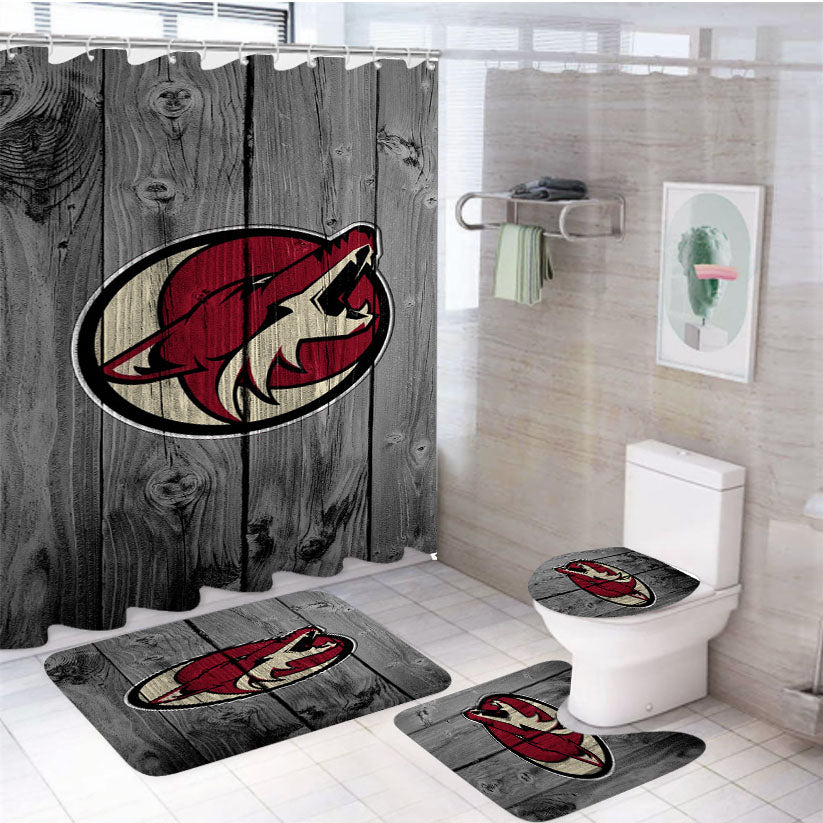 Arizona Coyotes Nhl Logo Dark Wood Wallpaper 4Pcs Bathroom Set Shower Curtain