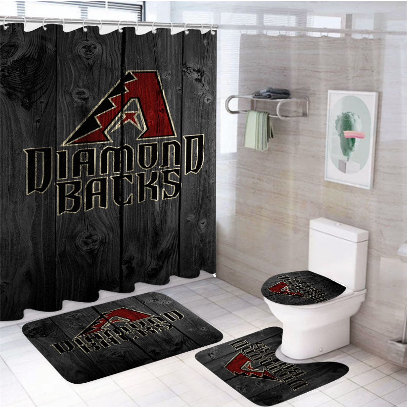 Arizona Diamondbacks Mlb Logo Dark Wood 4Pcs Bathroom Set Shower Curtain