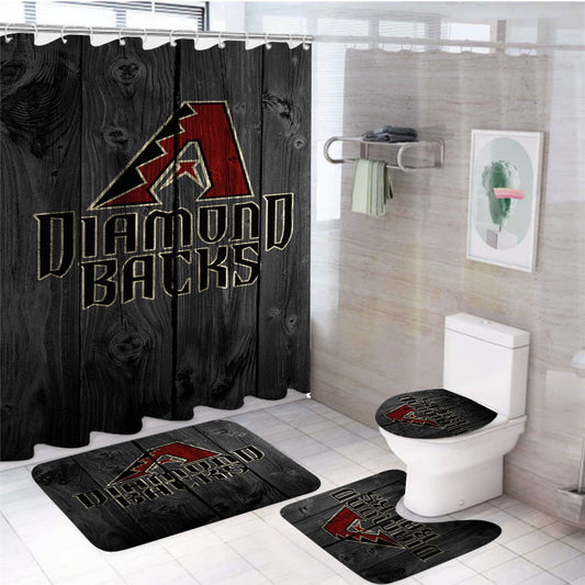 Arizona Diamondbacks Mlb Logo Dark Wood Wallpaper 4Pcs Bathroom Set Shower Curtain