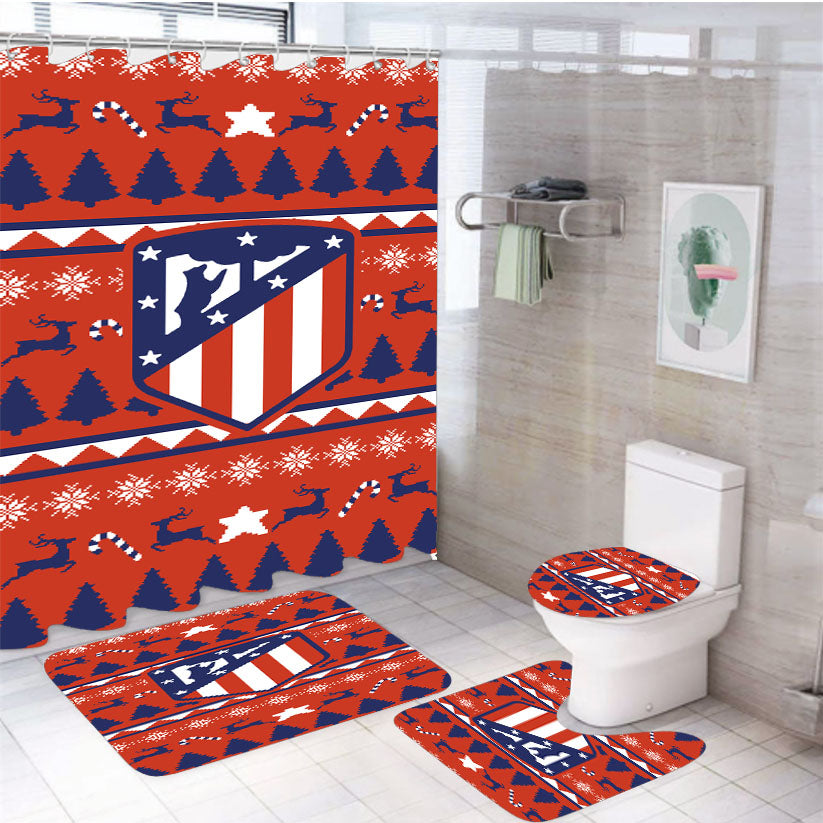 Atletico Madrid Christmas Sweater 4Pcs Bathroom Set Shower Curtain