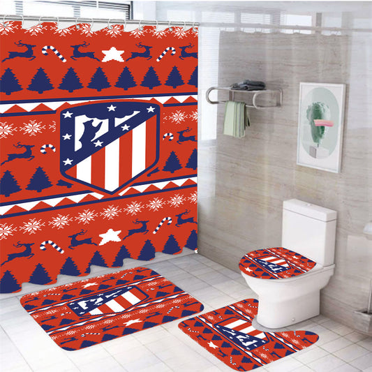 Atletico Madrid Christmas Sweater 4Pcs Bathroom Set Shower Curtain