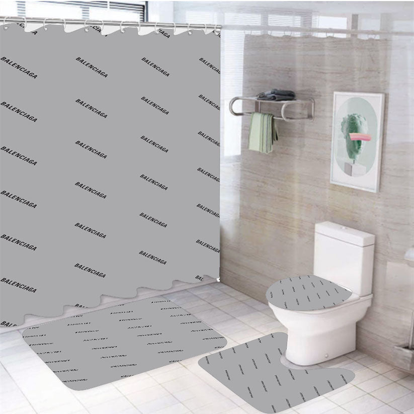 Balenciaga Grey Pattern 4Pcs Bathroom Set Shower Curtain