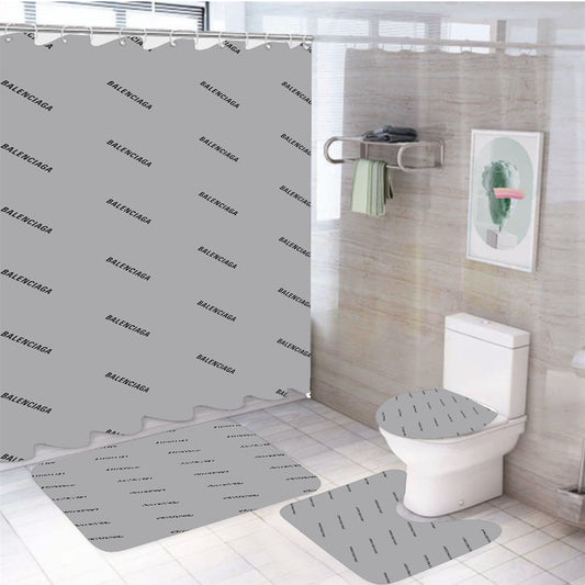 Balenciaga Grey Pattern 4Pcs Bathroom Set Shower Curtain