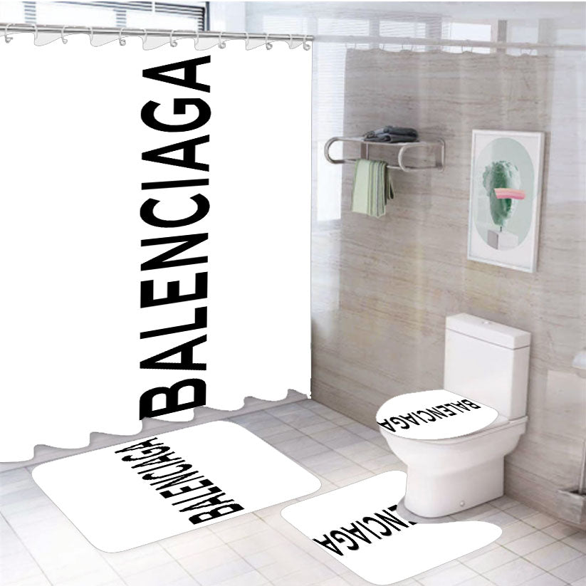 Balenciaga Logo White 4Pcs Bathroom Set Shower Curtain