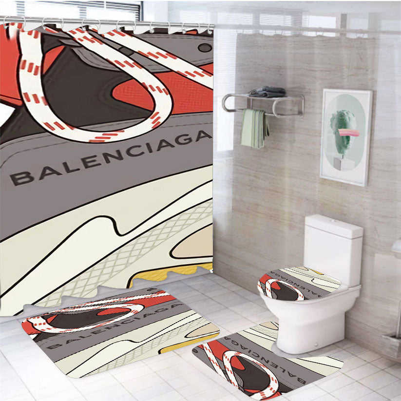 Balenciaga Shoes Logo 4Pcs Bathroom Set Shower Curtain
