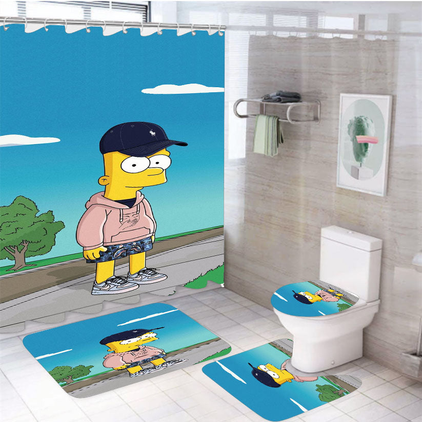 Bart Simpson Bape Wallpaper 4Pcs Bathroom Set Shower Curtain