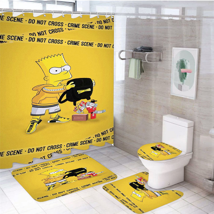 Bart Simpson Do Not Cross Crime Scene 4Pcs Bathroom Set Shower Curtain
