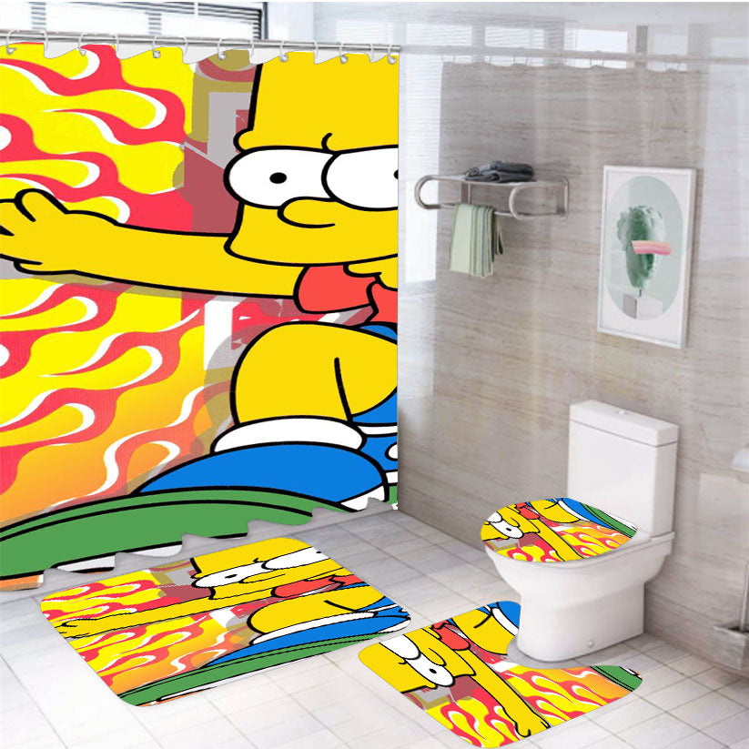 Bart Simpson Flame Skater 4Pcs Bathroom Set Shower Curtain