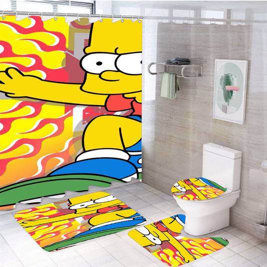 Bart Simpson Flame Skater 4Pcs Bathroom Set Shower Curtain