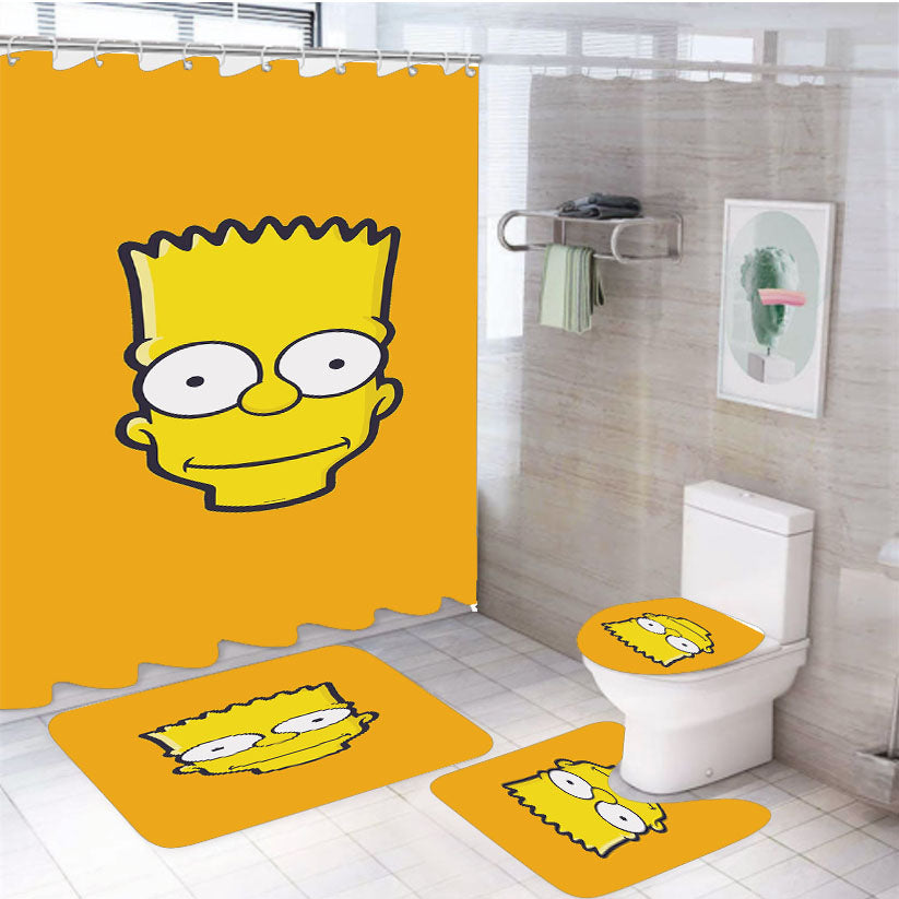 Bart Simpson Head Art 4Pcs Bathroom Set Shower Curtain