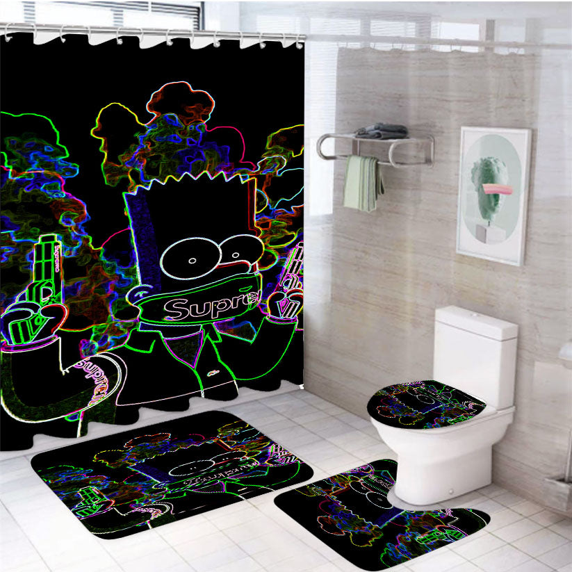 Bart Simpson In Black 4Pcs Bathroom Set Shower Curtain