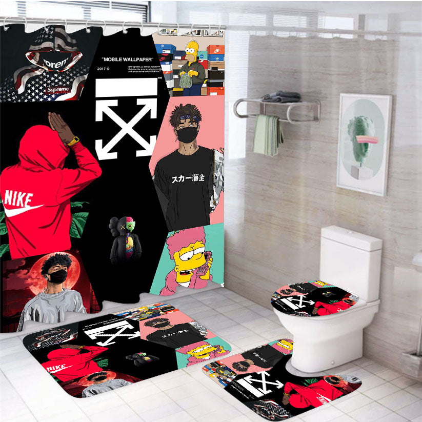 Bart Simpson Off White Kakashi Hatake Hypebeast 4Pcs Bathroom Set Shower Curtain