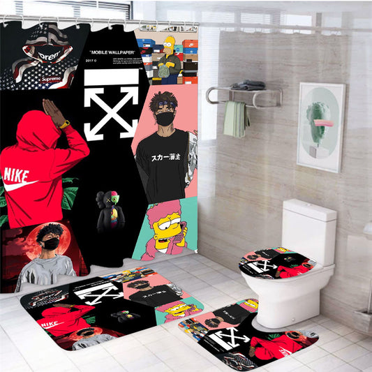 Bart Simpson Off White Kakashi Hatake Hypebeast 4Pcs Bathroom Set Shower Curtain