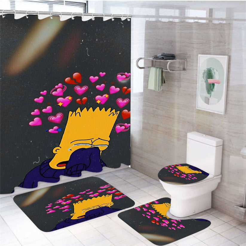 Bart Simpson Sad Life 4Pcs Bathroom Set Shower Curtain