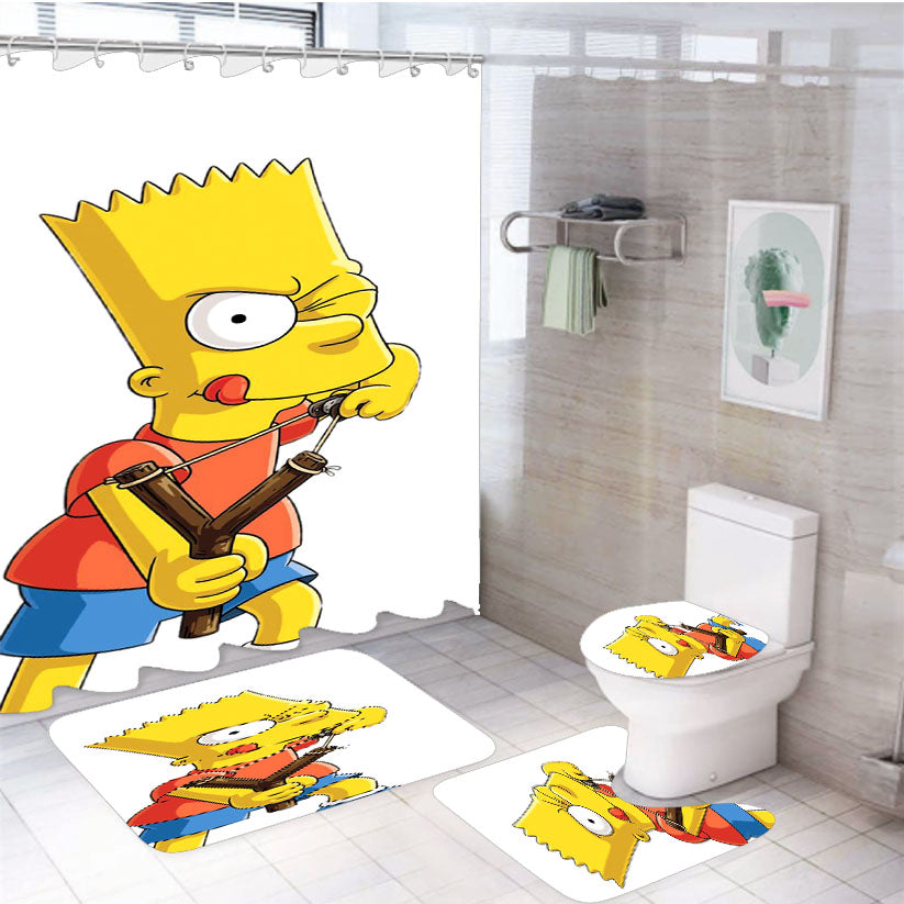 Bart Simpson Slingshot One Eye 4Pcs Bathroom Set Shower Curtain