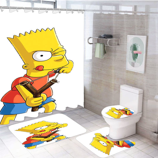 Bart Simpson Slingshot One Eye 4Pcs Bathroom Set Shower Curtain