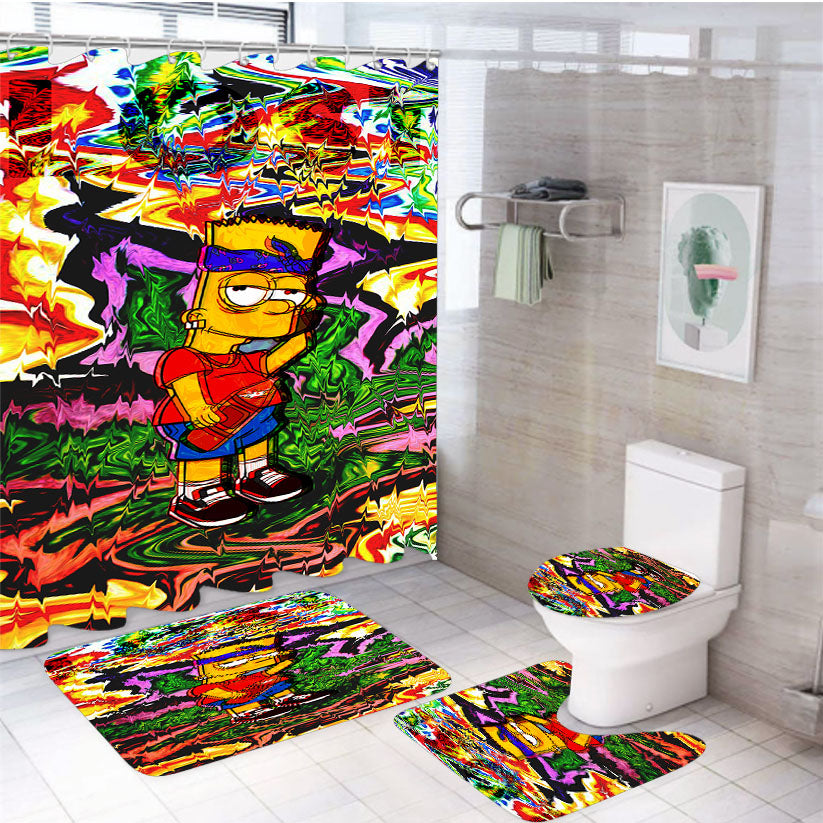 Bart Simpson Trippy Aesthetic 4Pcs Bathroom Set Shower Curtain