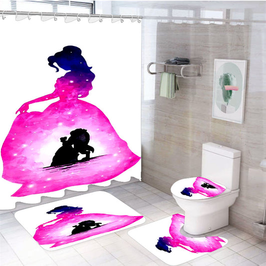 Beauty And The Beast Disney Watercolor 4Pcs Bathroom Set Shower Curtain
