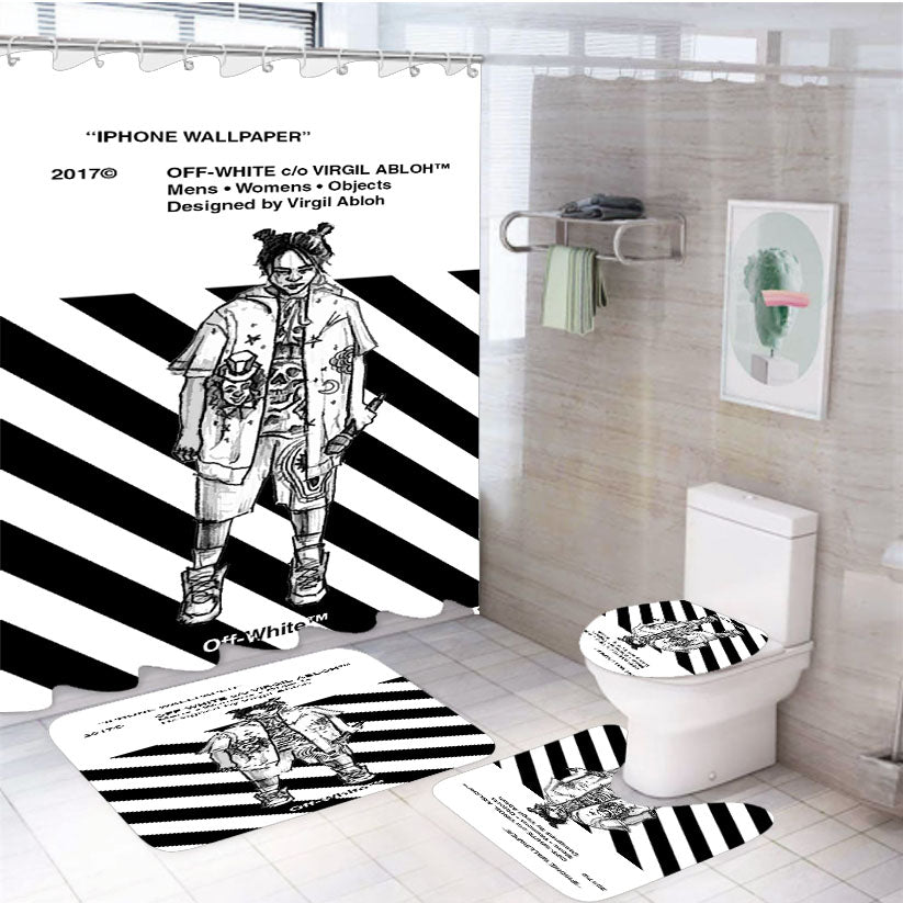 Billie Eilish Off White Virgil Abloh 4Pcs Bathroom Set Shower Curtain