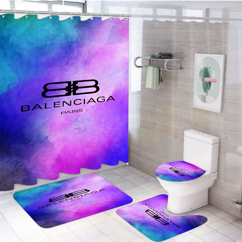 Black Balenciaga Blue Purple Tye Die Color 4Pcs Bathroom Set Shower Curtain