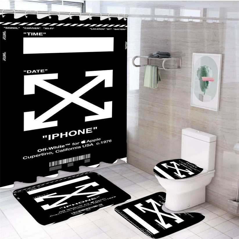 Black Off White Virgil Abloh Arrow 4Pcs Bathroom Set Shower Curtain