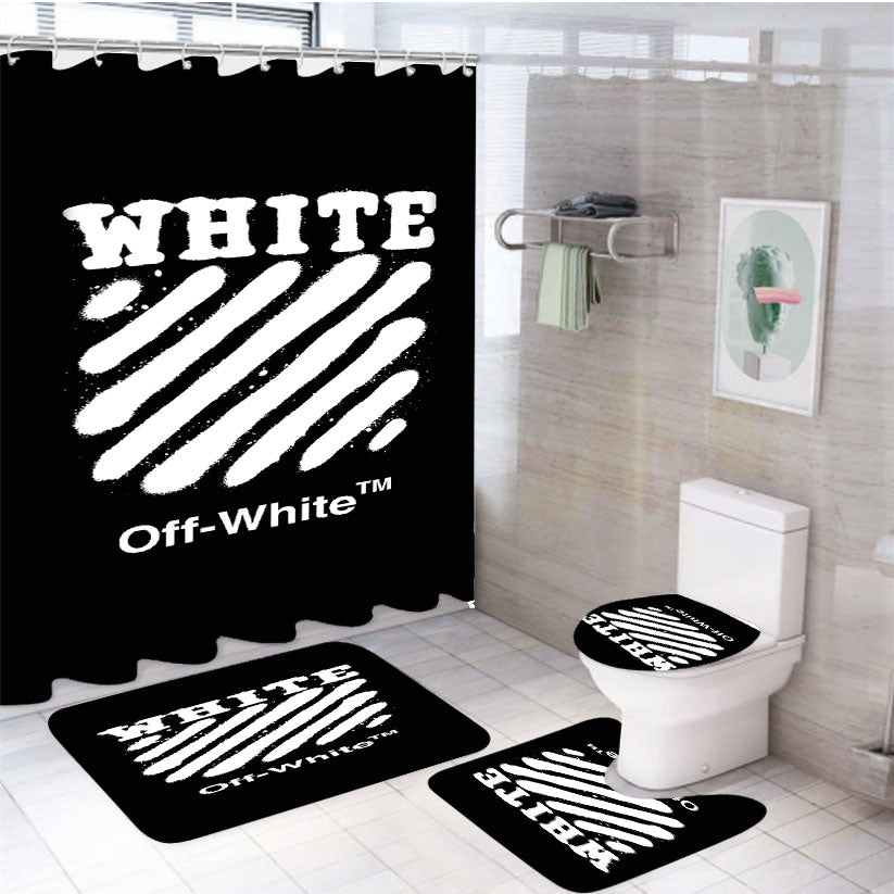 Black White Spray Off White 4Pcs Bathroom Set Shower Curtain