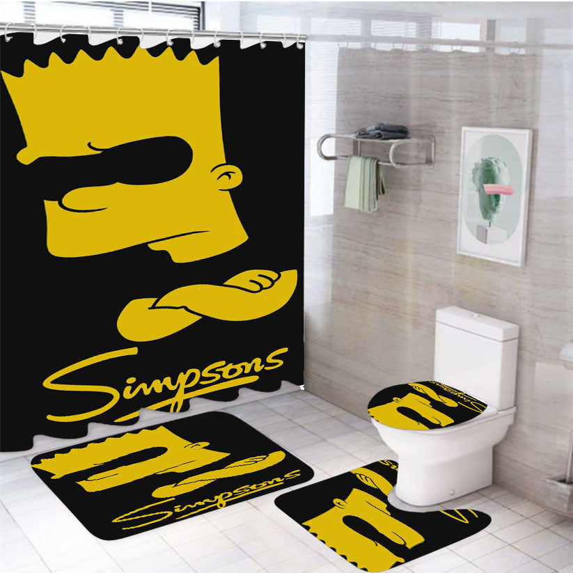 Black Yellow Bart Simpsons 4Pcs Bathroom Set Shower Curtain