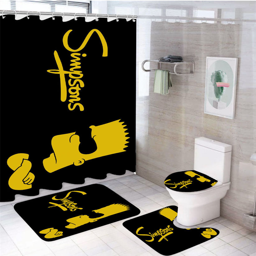Black Yellow Bart Simpsons 2 4Pcs Bathroom Set Shower Curtain